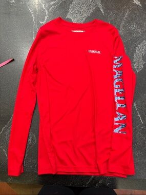 Magellan Outdoors Red Long Sleeve Tee with Sleeve Logo Fish Gear
